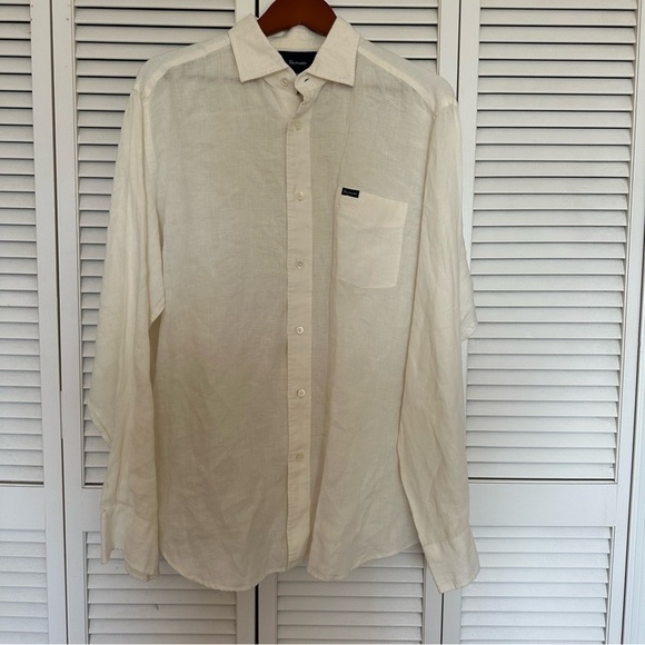 Faconnable Other - Faconnable 100% Linen Button Down Shirt Mens L Cream Resort Summer